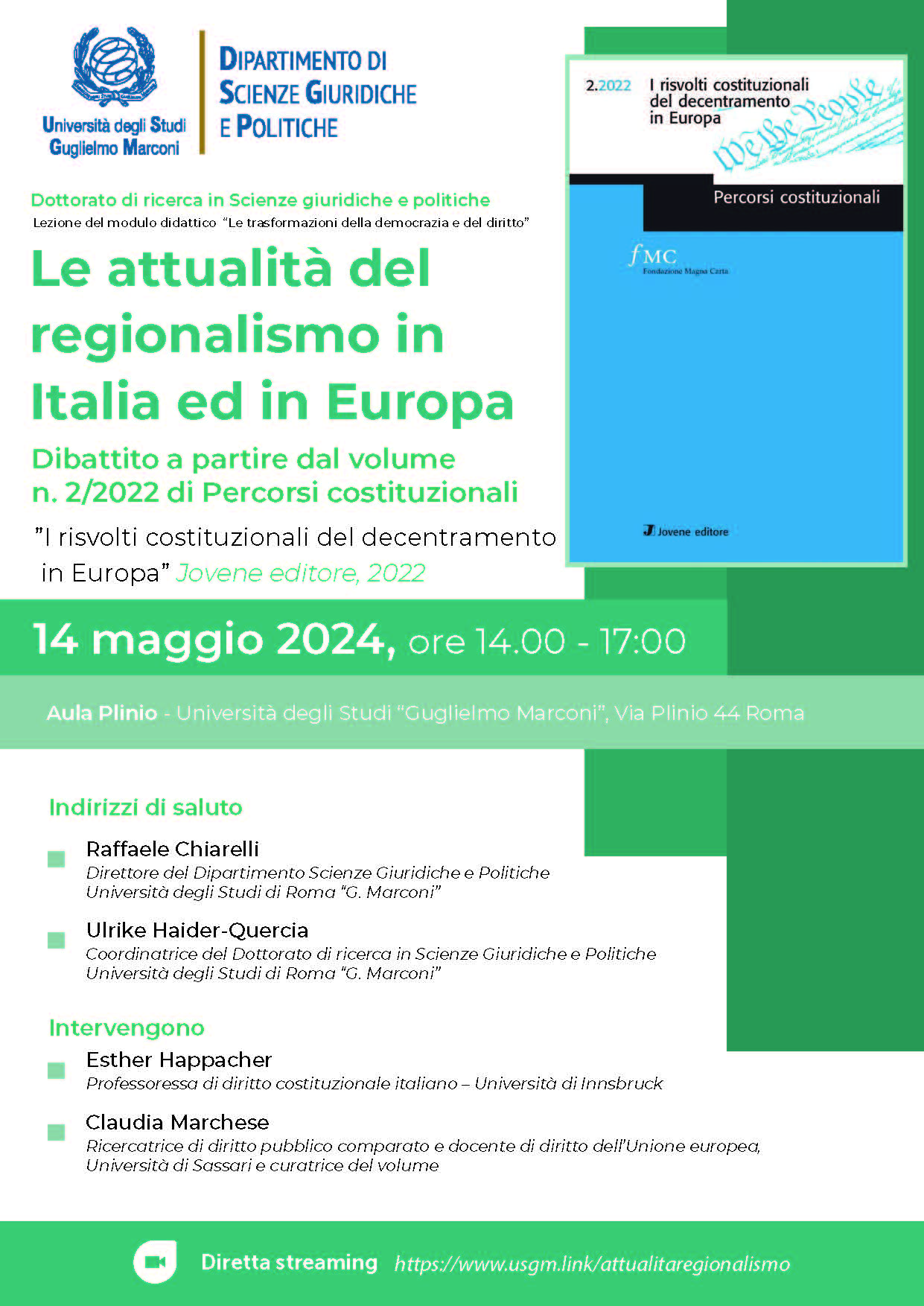 Dibattito a partire dal volume n. 2/2022 di Percorsi costituzionali - I risvolti costituzionali del decentramento in Europa”, Jovene